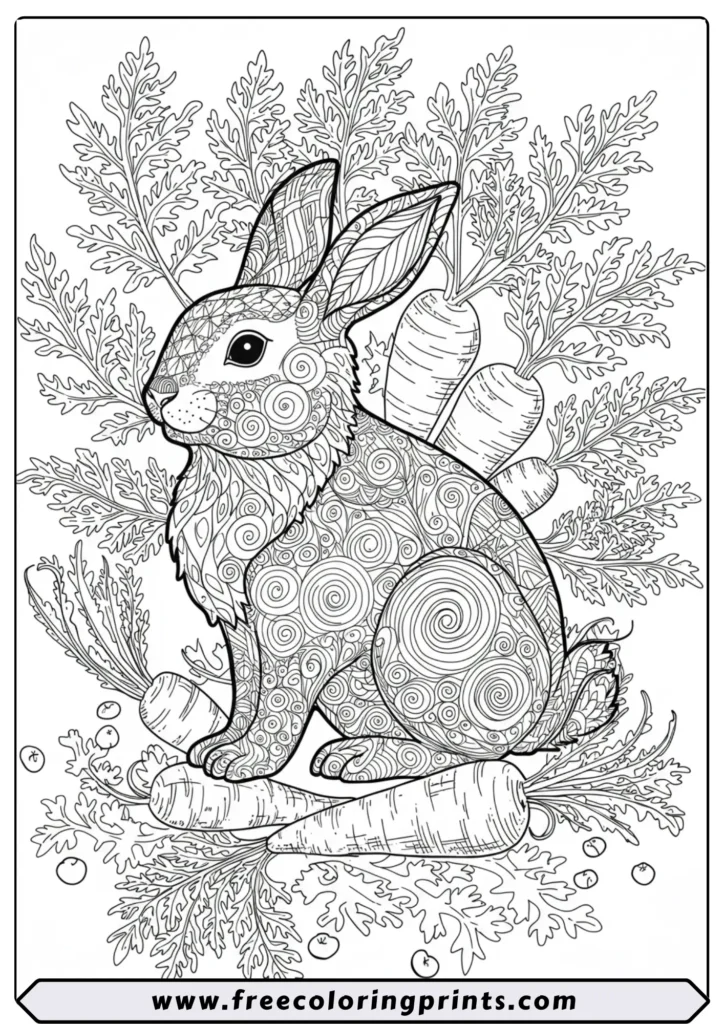 Artistic Rabbit Among Carrots - coloring pages