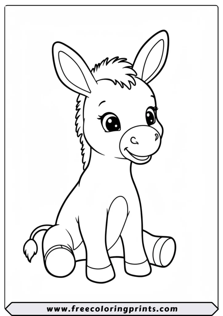 Baby Donkey Sitting Down - coloring pages