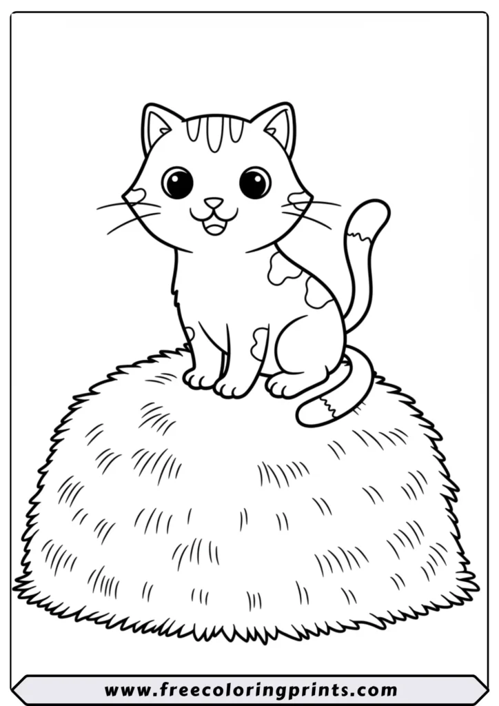 Barn Cat Sitting on a Haystack - coloring pages