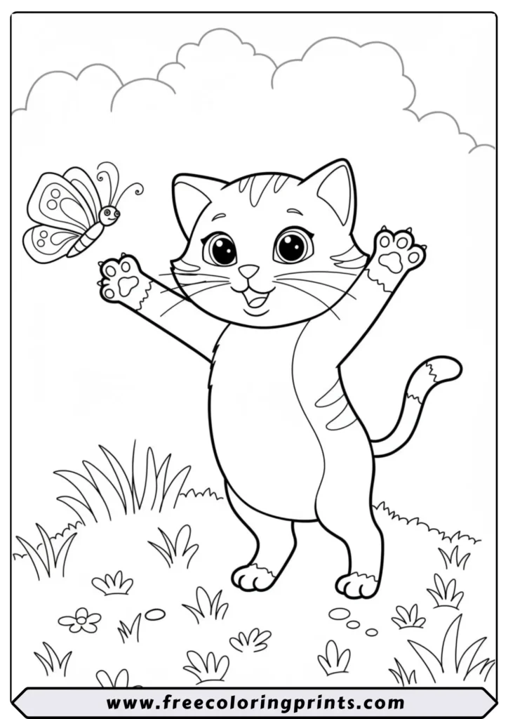 Cat Chasing a Butterfly - coloring pages
