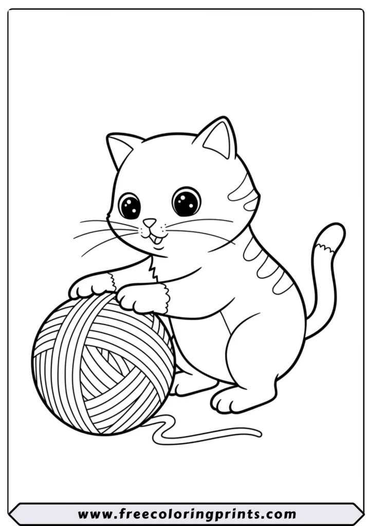 Cat Playing with a Yarn Ball - coloring pages