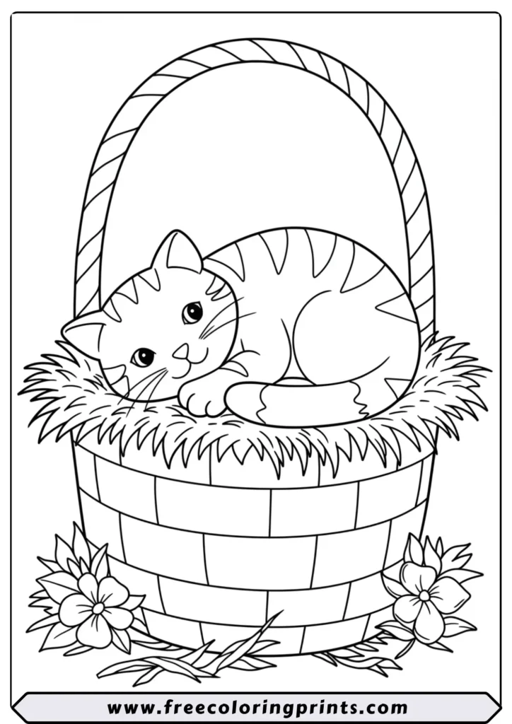 Cat in a Basket of Straw - coloring pages
