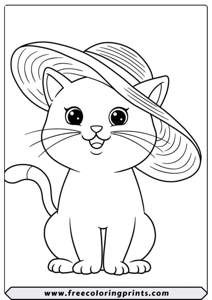 Cat with a Sun Hat - coloring pages