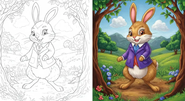 Featured image showing a before and after example from our woodland animal coloring pages collection, featuring a charming rabbit.