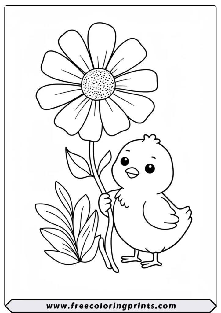 Chick with a Flower - coloring pages