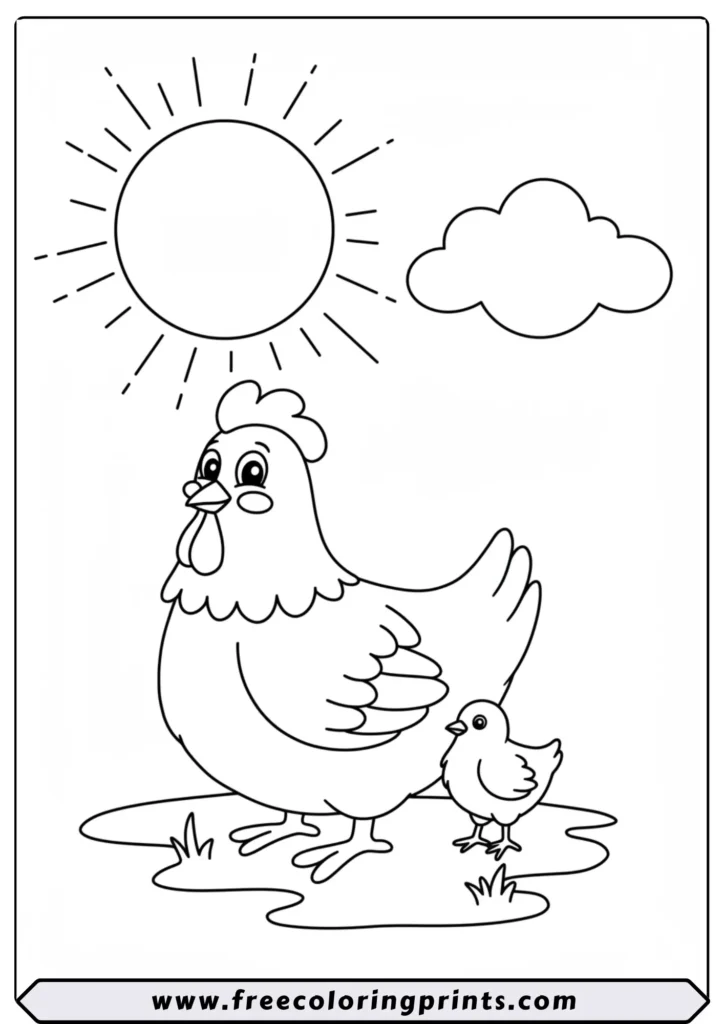 Chicken and Chick in the Sun - coloring pages