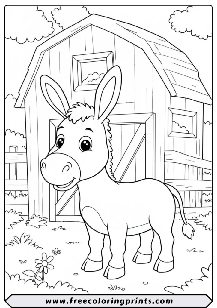 Donkey by the Barn - coloring pages
