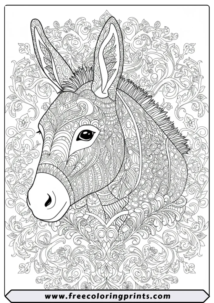 Donkey with Garden Filigree - coloring pages