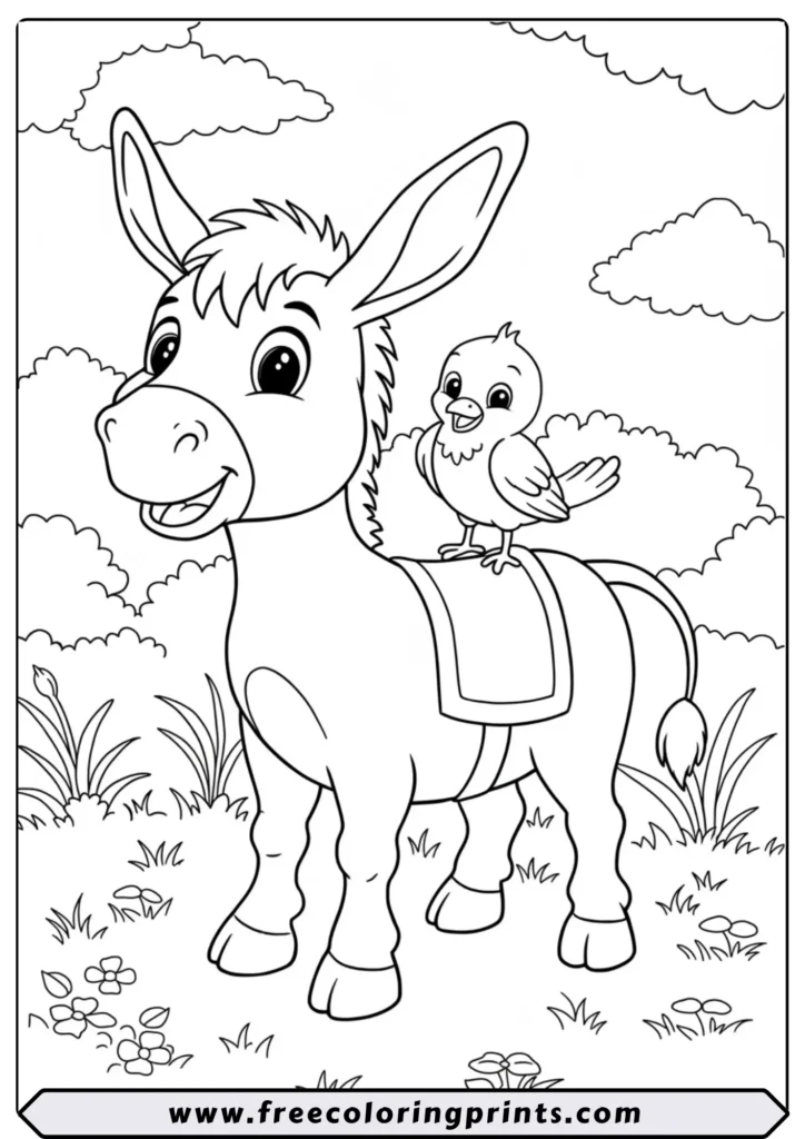 Donkey with a Bird on His Back - coloring pages