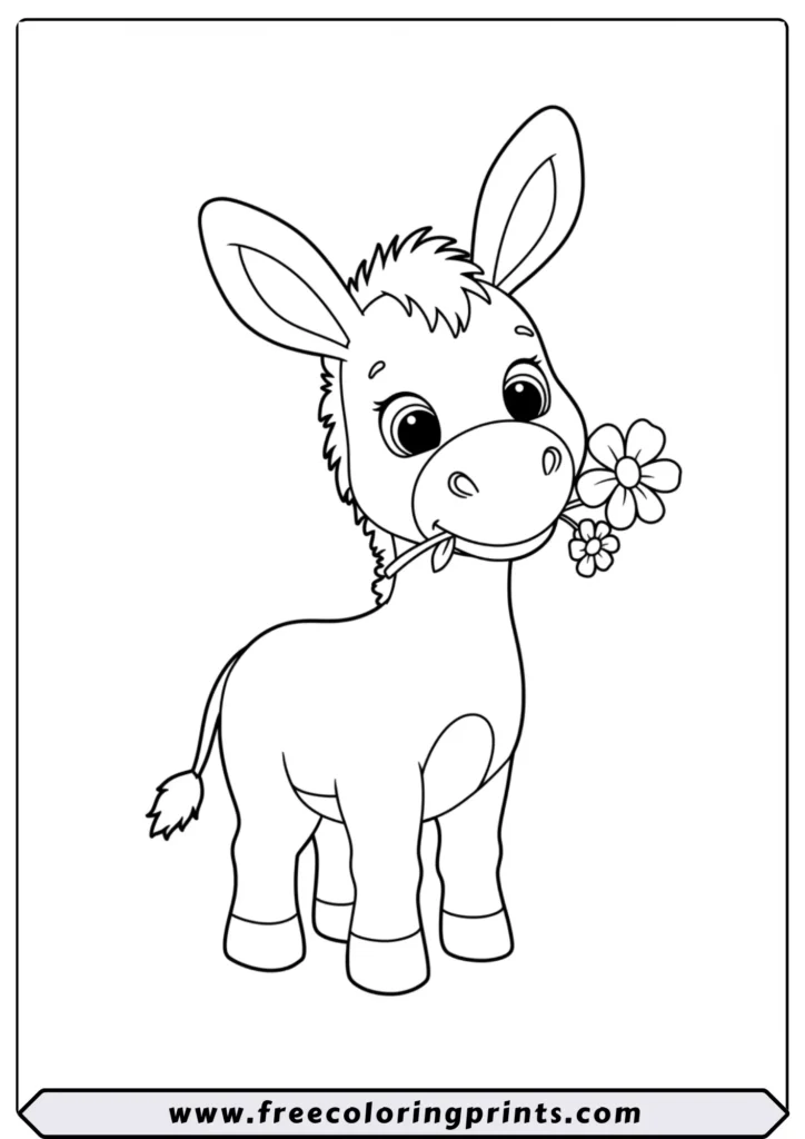 Donkey with a Flower - coloring pages
