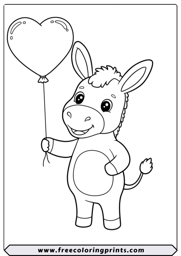 Donkey with a Heart Balloon - coloring pages