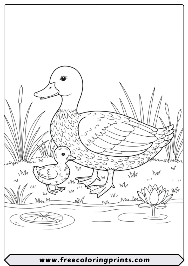 Duck and Duckling by the Pond - coloring pages