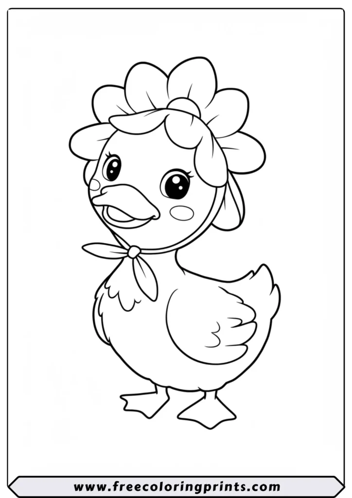 Duck with a Flower Hat - coloring pages