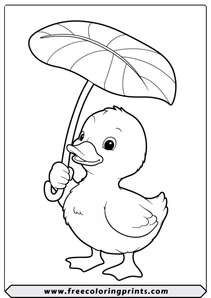 Duckling Holding a Leaf - coloring pages