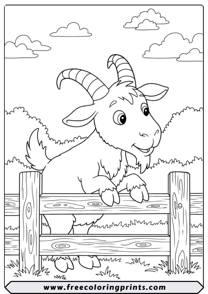 Goat Climbing a Fence - coloring pages