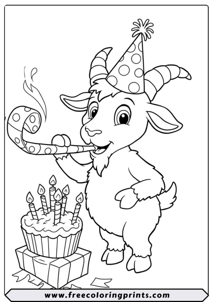 Goat with a Party Horn - coloring pages