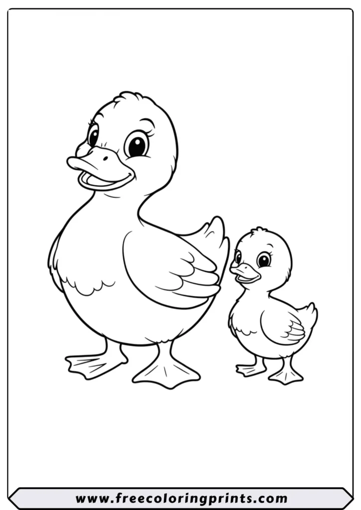 Happy Duck and Duckling - coloring pages