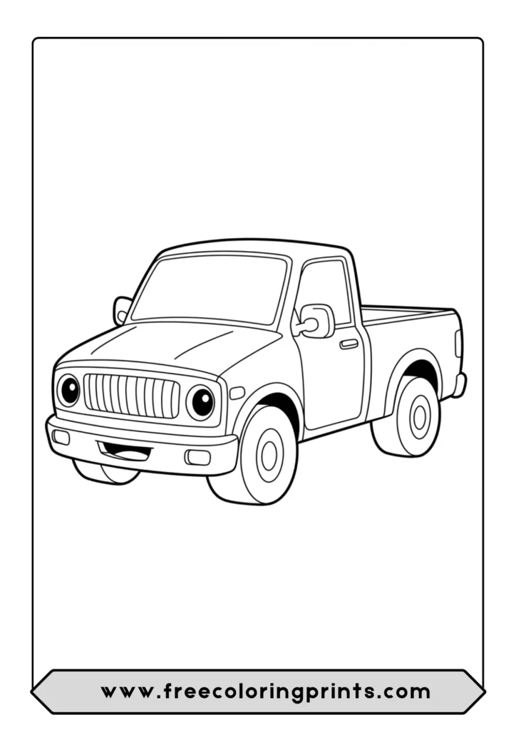 A simple and cute cartoon pickup truck coloring page for young children
