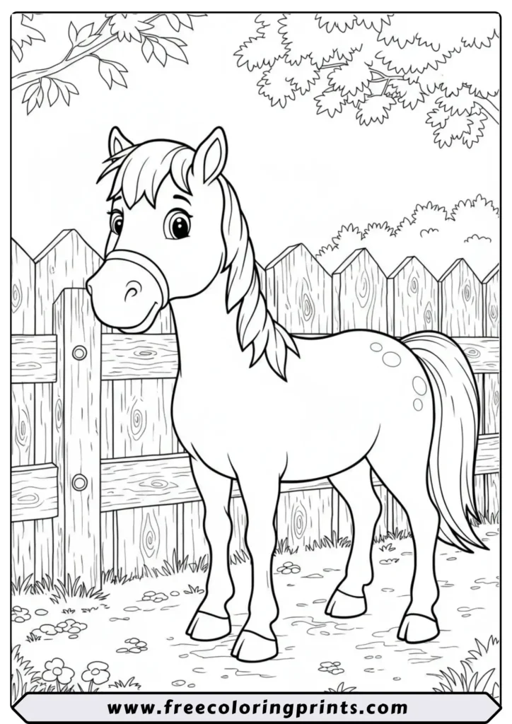 Horse Standing by a Fence - coloring pages