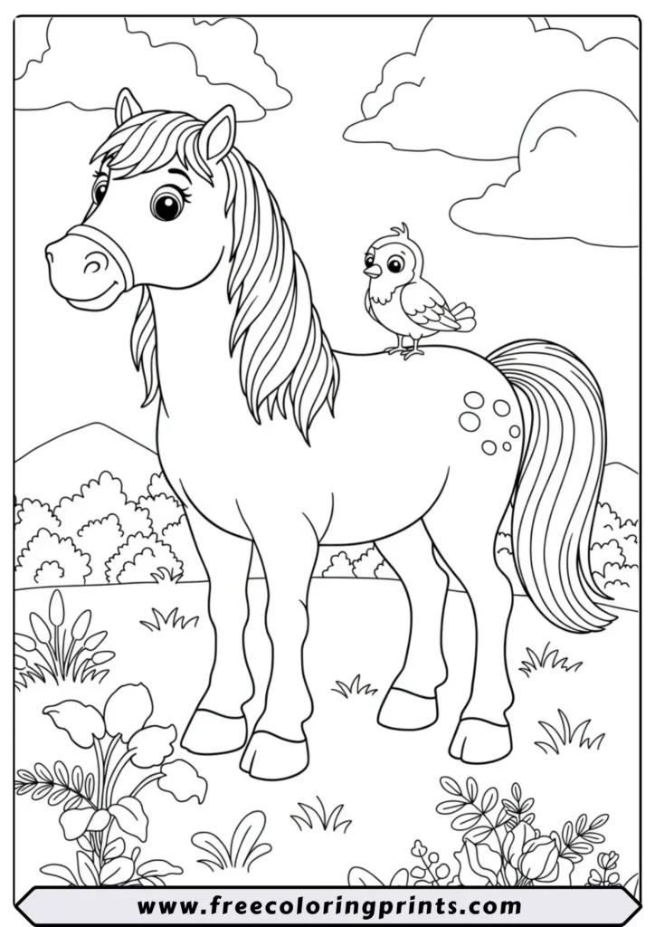 Horse and Little Bird - coloring pages