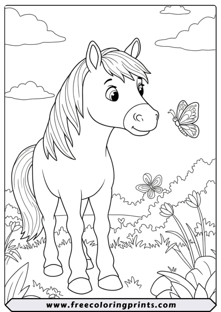 Horse and a Butterfly - coloring pages