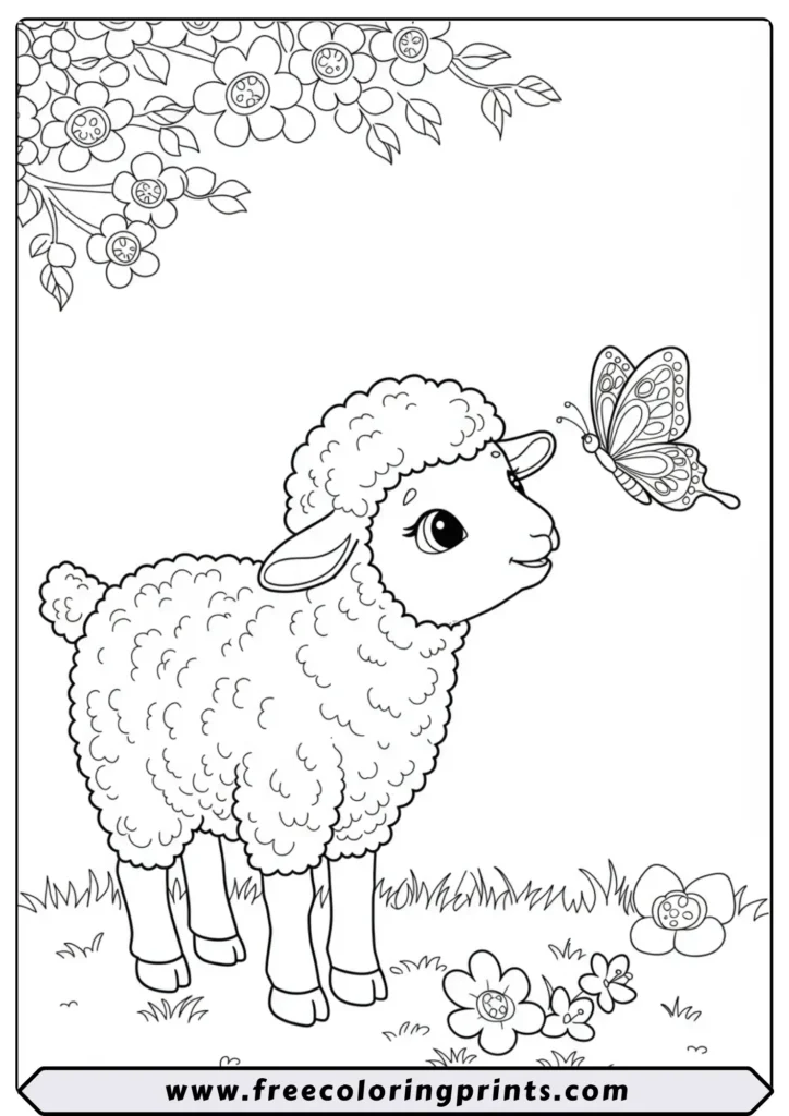 Lamb and Butterfly - coloring pages