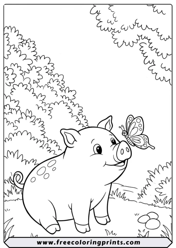 Pig with a Butterfly - coloring page