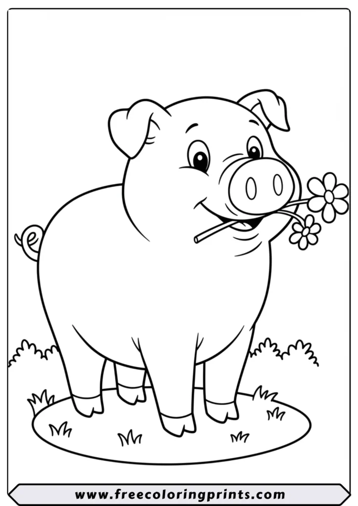 Pig with a Flower - coloring pages