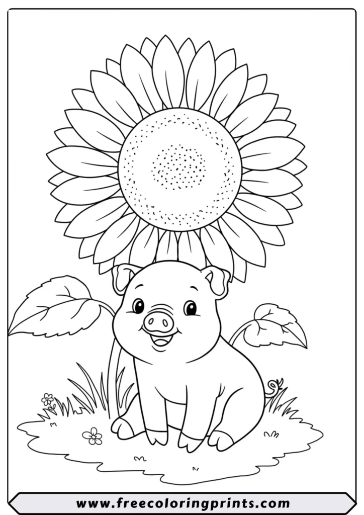 Piglet Under a Sunflower - coloring pages