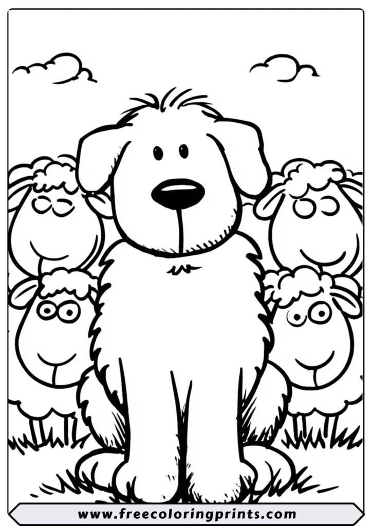 Sheepdog Watching Over the Flock - coloring pages