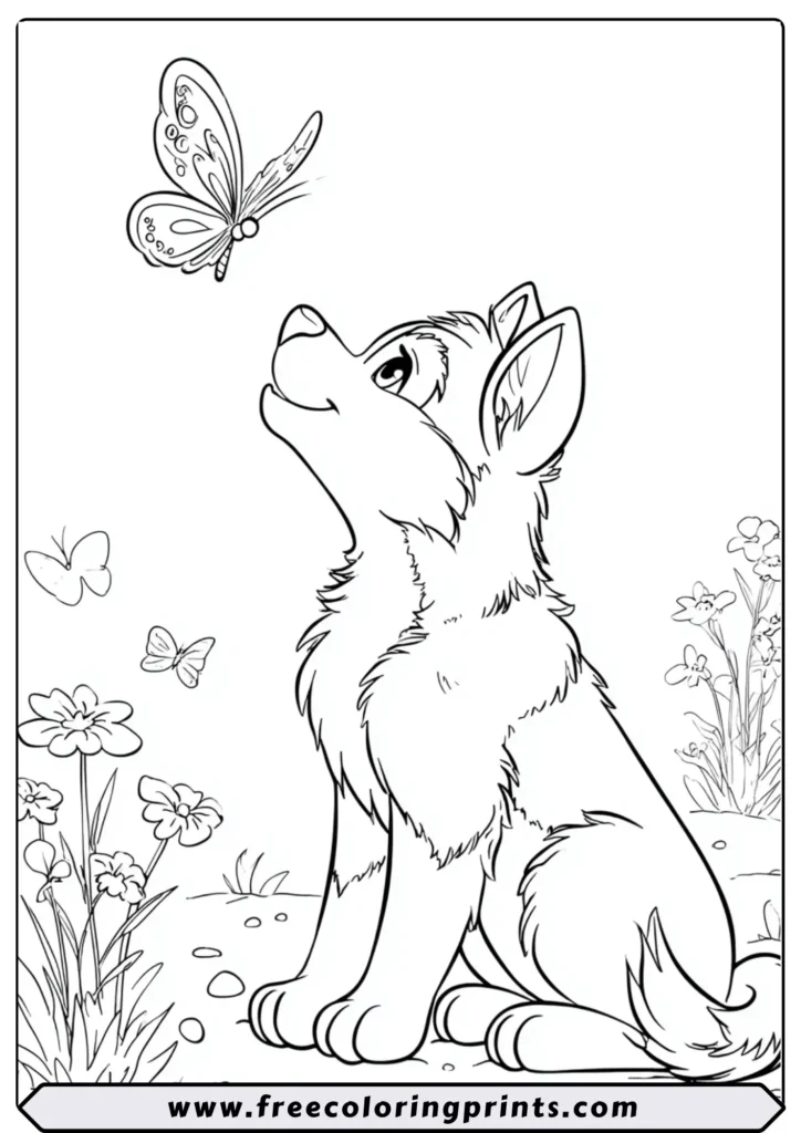 Sheepdog and Butterfly - coloring pages