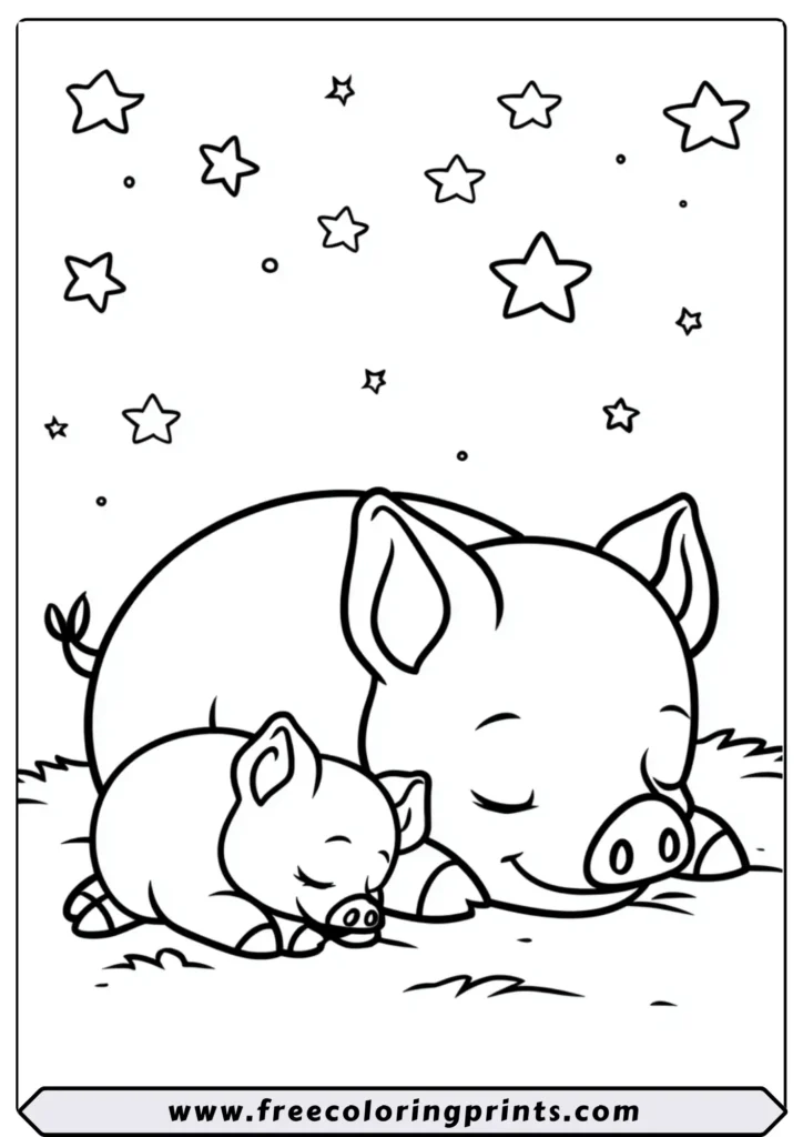 Sleeping Pig and Piglet - coloring pages