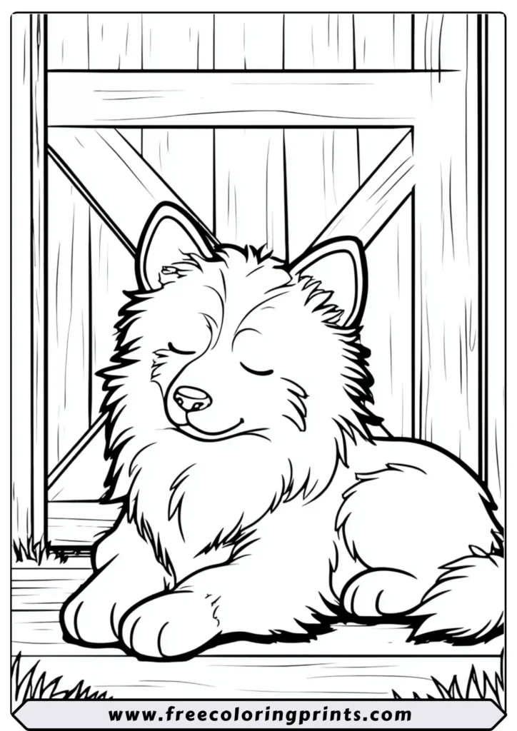 Sleepy Sheepdog by the Barn - coloring pages