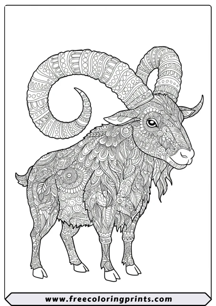Stylized Goat with Tribal Horns - coloring pages