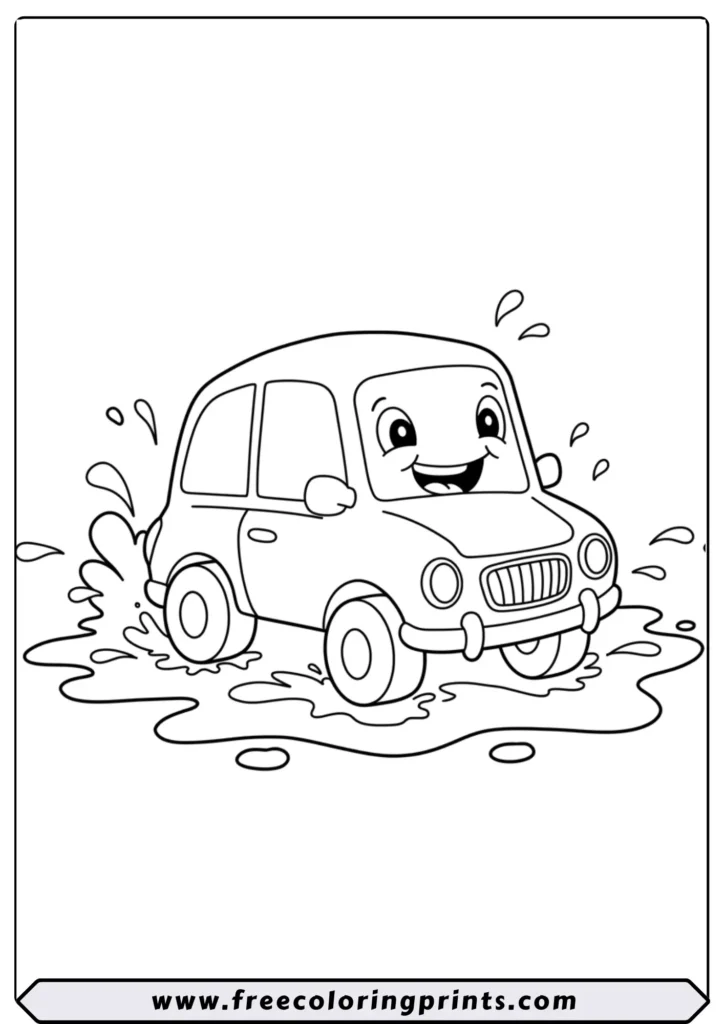 The Car in a Puddle - coloring pages