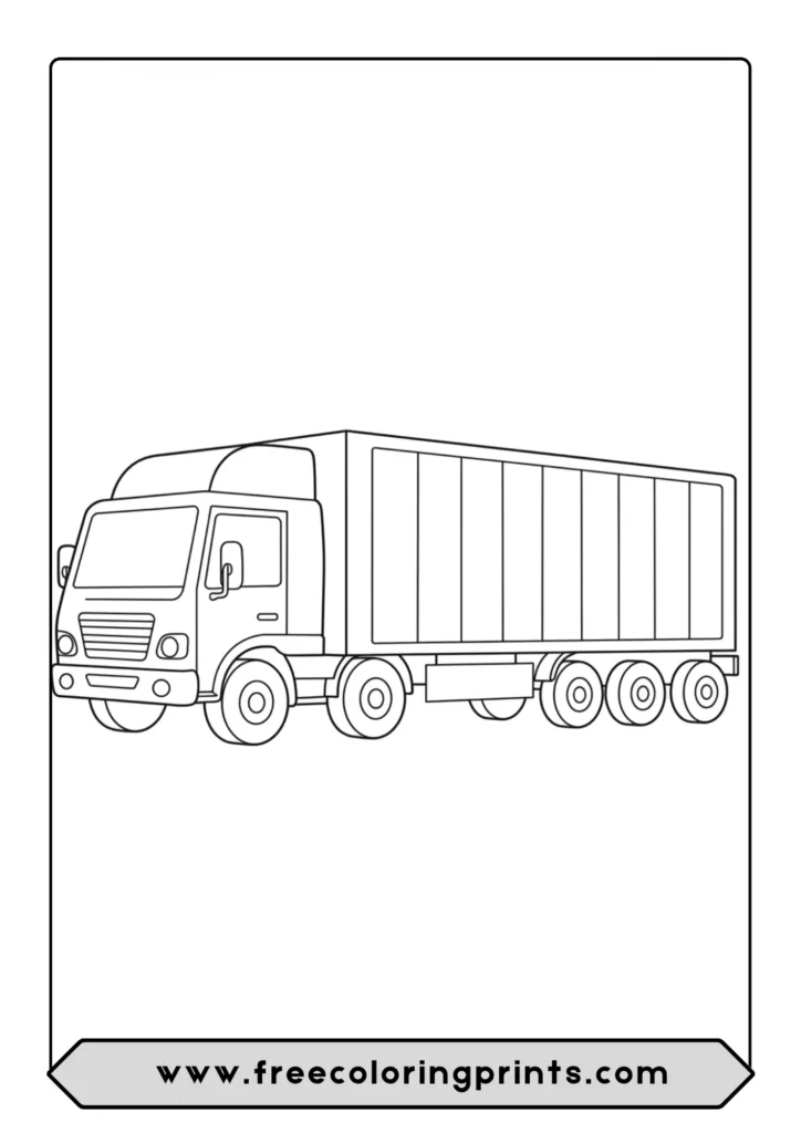 A very simple coloring page of a semi truck made with basic rectangular shapes