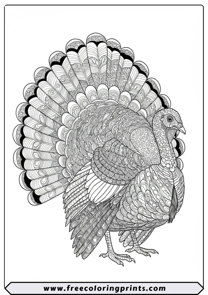 Whimsical Turkey with Feather Fans - coloring pages