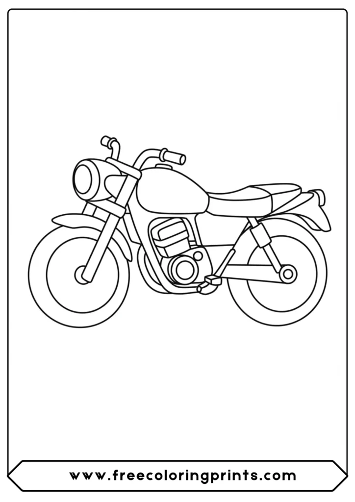 An extremely basic first bike to color, the perfect easy motorcycle coloring page for toddlers and preschoolers.